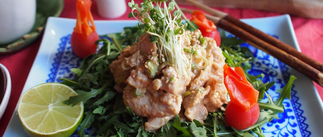 Chicken Salad with Nutty Dressing & Clear Tomato Chicken Soup