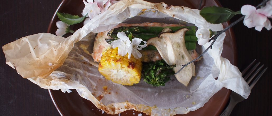 Salmon, Blue Stilton in Baking Paper