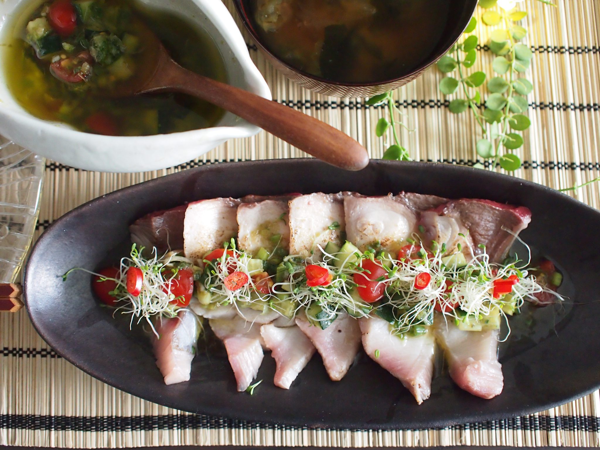 Sashimi Hamachi 2 Ways Daikon Ponzu, Yuzu Kosho Dressing Cevichestyle