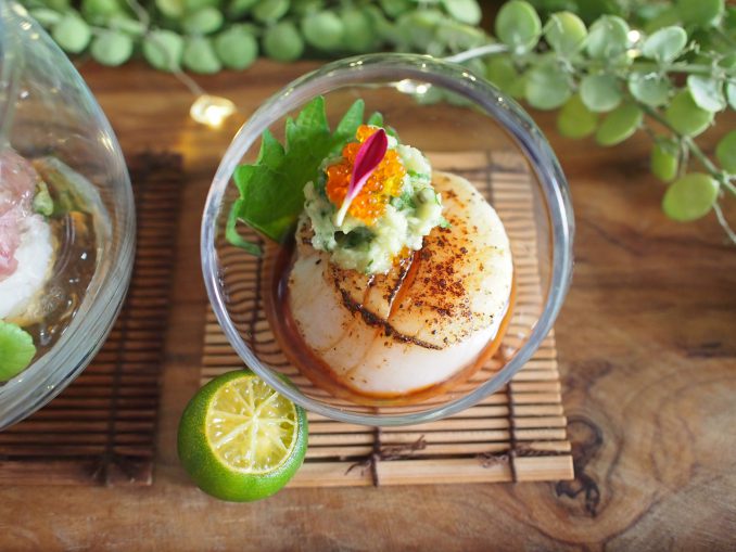 Negitoro Sushi with Quail Egg, Kombu Dashi Jelly, Lightly Charred